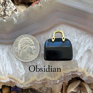 Obsidian Gemstone Crystal Purse - Crystal Handbag Pendant - Gemstone Carving